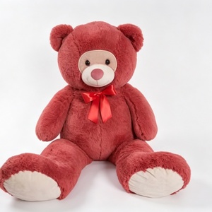Customized Teddy bear with <b>red</b> <b>bow</b>, Large <b>red</b> stuffed bear, Wine <b>red</b> teddy bear, Ribbon teddy bear plush - Product Image 1