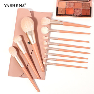 Nouvel ensemble de pinceaux de maquillage de voyage 11 pièces, style personnalisé, manche en bois corail, poils synthétiques, couleur <span class=keywords><strong>orange</strong></span> - Product Image 3