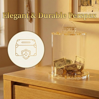 Boîte à Tzedakah Juive Moderne Personnalisée Écologique en Acrylique avec Base en Lucite Scintillante et Design Transparent pour la Collecte de Pièces de Monnaie