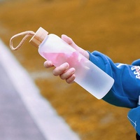 Botol minum kaca 500ml dengan tutup bambu, aksesori sublimasi desain mulut lebar lurus kurus untuk air mendidih