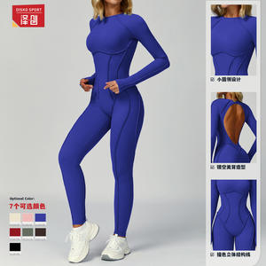 ดิสโก้ สปอร์ตชุดบอดี้สูทโยคะสำหรับผู้หญิงคอวีลึกแขนยาวกระชับพอดีหลังเว้าชุดกีฬา ELT9319 - Product Image 4