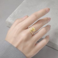 OUGEPHELI Cincin Terbuka Motif Daun Bunga Warna Emas, Cincin Botani untuk Wanita Perhiasan Fashion Grosir