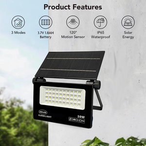 Nhà Máy OEM 50W Năng Lượng Mặt Trời Dẫn Nhẹ Lũ Lụt Ánh Sáng Bức Tường Ánh Sáng Ip65 Radar Cảm Biến Chuyển Động Xách Tay Có Thể Sạc Lại Nhôm Có Thể Gập Lại Chiếu Sáng Shcet - Product Image 1