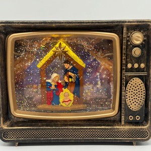 Ornamenti Natalizi Lampada a Fiocco di Neve in Cristallo Carillon TV con Neve che Cade Decorazione Natalizia Religiosa Illuminata - Product Image 1