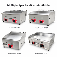 Griddle Gas Komersial 2 Tungku 220V dengan Colokan Khusus, Permukaan Panggangan Datar Stainless Steel, Dilengkapi Logo OEM untuk Restoran