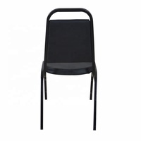 Chaise de banquet trapézoïdale empilable en métal et vinyle noir durable pour événements, hôpitaux et parcs