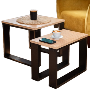 Kirkasa Hiện Đại Đồ nội thất nhà thiết lập 2 Bàn cà phê với dễ dàng gắn kết cấu trúc màu đen và bảng điều khiển bằng gỗ hàng đầu - Product Image 2