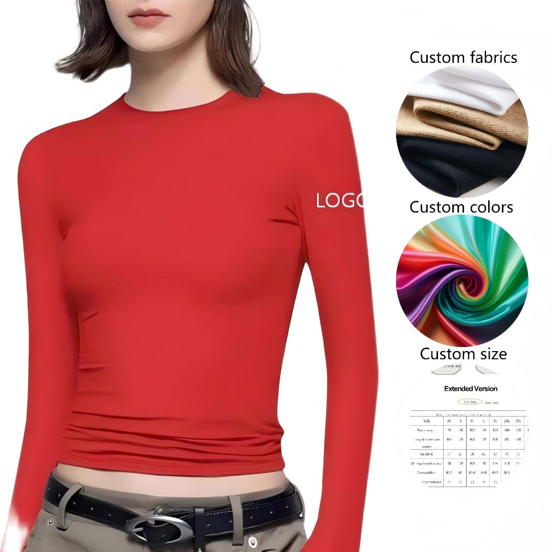 Pair Round Neck Sports Shirt Suit Solid Color Crewneck Long-sleeved Slim-fit T-shirt Leotard Women's High-elasticity Quick