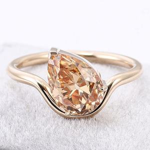 Anillos Super Flash Finos de Oro Amarillo de 14k con Moissanita Amarilla de Corte Pera de 3ct, Anillos Solitarios para Mujer, Regalo de Aniversario - Product Image 1