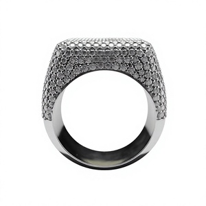 925 <b>Silver</b> Moissanite Cuban <b>Ring</b> Micro Insert Pave Set Hip Hop Band <b>for</b> <b>Men</b> Wedding Party Jewelry - Product Image 1