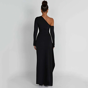 Robe de soirée asymétrique à manches longues, dos nu, fente haute, pour femme, robe de soirée longue et formelle - Product Image 4