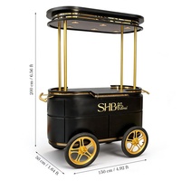 Carrito de Bar de Lujo Negro y Dorado con Iluminación LED para Servicio VIP en Hoteles Cinco Estrellas, Portátil, Comercial, Color Personalizado, Alquiler