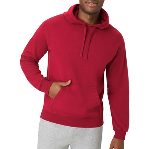 Sweat-shirt à capuche rouge pour homme, coupe classique, en molleton de coton, décontracté, automne, avec poche, tricoté, manches longues - Product Image 1