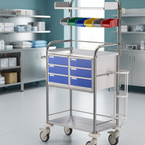 Chariot d'urgence médical en acier inoxydable pour hôpital avec tiroirs de rangement - Product Image 3
