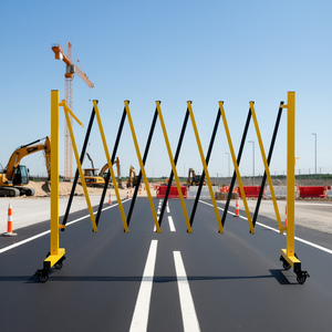 Barrière de circulation extensible jaune et noire 11Ft 17Ft 23Ft, cordon de sécurité pliable pour travaux routiers, portail de sécurité mobile - Product Image 2
