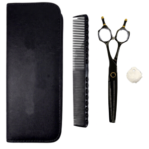 6 Inch Professional <b>Hair</b> <b>Thinning</b> <b>Scissors</b> Kit Barber Texturizing Shears with Comb & Leather Case - Product Image 1