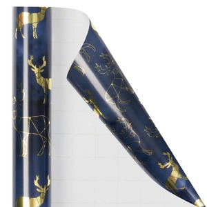 Custom Eco-Friendly Deer Gold Geometric Pattern Metallized Recyclable Gift <b>Wrapping</b> <b>Paper</b> Roll Single Coated for Craft Packaging - Product Image 1