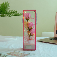 QY Creative Bunga Valentine Hari Ibu dalam Kotak Hadiah PVC Transparan 3pcs Lampu LED Buket Bunga Mawar Sabun Buatan