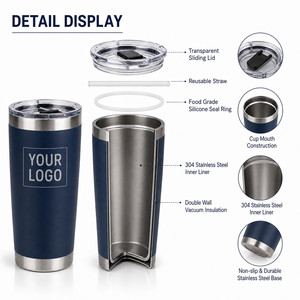 Custom Logo 20oz Vacuum Insulated Tumbler Stainless Steel Slim Travel Mug With <b>Straw</b> Reusable Coffee <b>Cup</b> For Hot Cold Drinks - Product Image 2