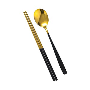 Stainless Steel Spoon And Chopstick Set Oval Solid Color Durable Daily Use Dinnerware Kit - Product Image 1