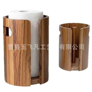 Porte-mouchoirs cylindrique en bois d'acacia, support vertical pour rouleau de papier de cuisine, boîte à mouchoirs de bureau, marron café, résistant aux éclaboussures - Product Image 4