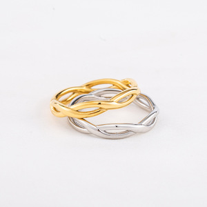 yunnique Cross Weave Braided <b>Couple</b> <b>Ring</b> Gold Plated Titanium Steel Unisex Everyday Wear Geometric Design XYR0079 - Product Image 4