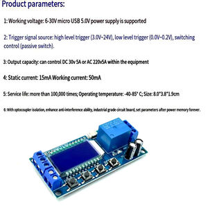 6-30V USB จอแสดงผลคริสตัลดิจิตอล รีเลย์หน่วงเวลา วงจรตั้งเวลา วงจรสวิตช์โมดูล XY-LJ02 - Product Image 6