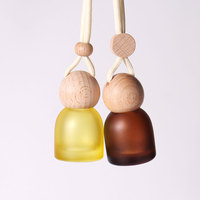 Bouteille de parfum de voiture vide de luxe 10ml ronde en verre transparent gris ambré avec bouchon en bois et corde suspendue