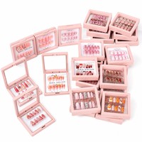 Kuku Palsu Custom Press-on Bentuk Almond Coffin Campuran Kuku Palsu French 3D Glossy Gel Aneka Ragam Kuku Palsu OEM Grosir