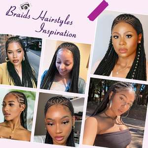 36" HD Lace Front Box Braided <strong>Wig</strong> for Women 13X8 Cornrows with Baby Hair Synthetic Black <strong>Braids</strong> - Product Image 5