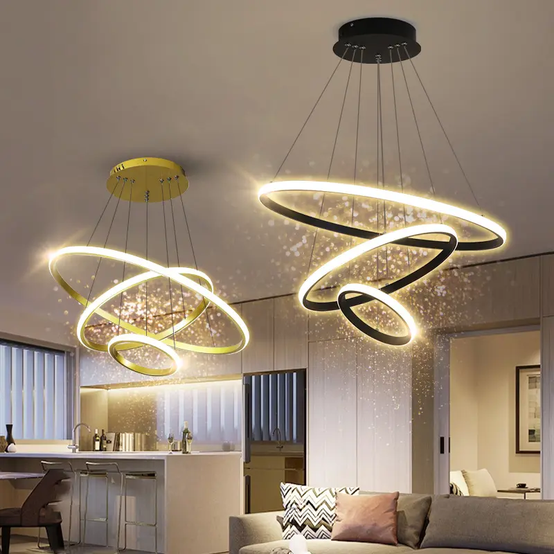 Lustre Led moderne personnalisé pour chambre à coucher, projet d'hôtel, anneau rond en fer, anneau Led, lampe suspendue