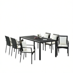 Set da Pranzo da Giardino in Rattan Nero per 6 Persone, Resistente alle Intemperie, Design Contemporaneo - Product Image 1