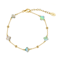 Bracelet trèfle à quatre feuilles RINNTIN GMB65 en argent sterling 925 avec perles de coquillage roses, bracelet à breloque trèfle pour femmes, vente en gros