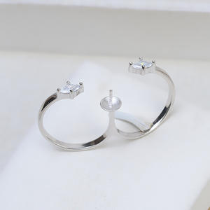 Anneau double réglable en argent S925 pour femmes, bijoux en perles DIY, support vide, produit semi-fini, forme de diamant ovale 166 - Product Image 3