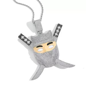 Collier pendentif Ninja en laiton plaqué or, style Hip Hop, avec grand et lourd cordon émaillé et zircons cubiques, <span class=keywords><strong>épée</strong></span> amovible pour homme - Product Image 6