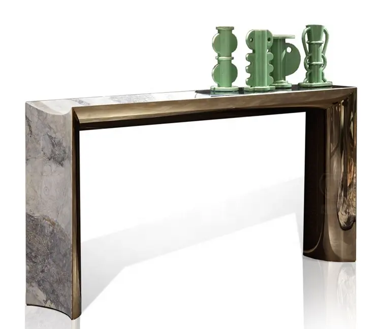 Tabela de entrada de aço inoxidável console italiano, serviço de personalização, console de mesa de luxo moderno de aço inoxidável