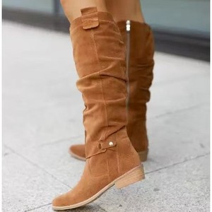 Botas de Ante de Caña Alta para Mujer, Otoño-Invierno 2025, Novedad de Comercio Exterior Transfronterizo, Tacón Bajo, Cremallera Lateral, Tallas 40-43, Diseño Liso - Product Image 3