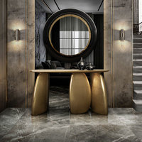 Table console moderne européenne de haute qualité en or, extensible, avec trois éléments ovales en bois massif, pour salon, villa, hôtel