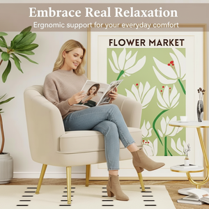 Wholesale White Accent <strong>Chair</strong> with Comfortable Velvet <strong>Bucket</strong> Seat Portable Armchair with Metal Leg Ergonomic Bedroom Leisure Sofa - Product Image 4