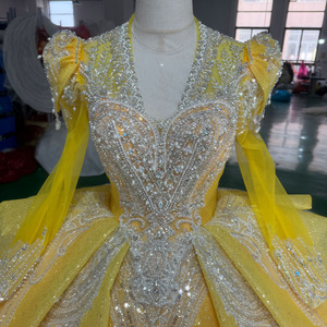 ชุดแต่งงานสีเหลือง ชุดแต่งงานแบบกำหนดเอง ชุดเดรสลูกไม้สำหรับงาน Quinceanera Xs123 - Product Image 4