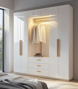 <span class=keywords><strong>Armoire</strong></span> en Bois pour Chambre à Coucher avec Tiroir, Placard d'Hôtel avec Miroir, Meuble de Rangement pour Vêtements et Chaussures - Product Image 1