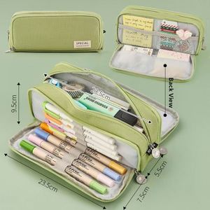 X415 Beyond Big Capacity Pencil <b>Bag</b>,3 Compartments Zipper Canvas Storage Pouch Marker Pen Kids School Pencil Case for Girls Kids - Product Image 3