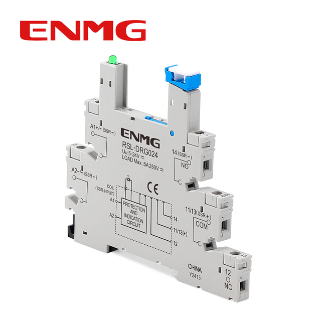 ENMG Ultra-thin Relay Base RSL-DRG/DRS/DRM/DRP024  Black/Blue/Gray for Industrial Control Applications