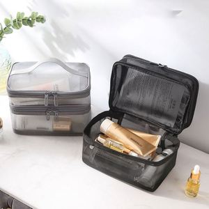 Sac de toilette transparent en maille avec logo personnalisé gratuit, facile à nettoyer, portable, durable, organiseur de cosmétiques, trousse de maquillage - Product Image 3