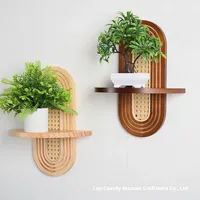 Étagère murale décorative multifonctionnelle en bois massif vintage de style wabi-sabi, support pour pot de fleurs en rotin pour salon