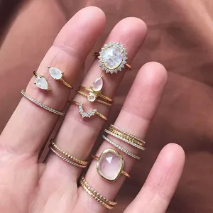 925 ayar gümüş Opal Lady parti takı yaprak Boho Opal kristal yüzük seti alyanslar doğal taşlar Set takı