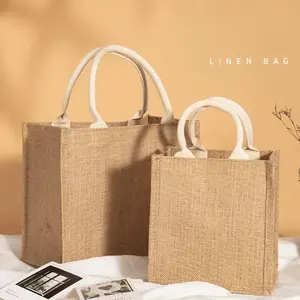 Sacola Tote de Juta e Linho em Branco Personalizável com Logotipo em Vários Tamanhos para Compras e Praia - Product Image 3