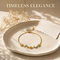 Bracelet classique en acier inoxydable plaqué or 18 carats avec perles, zircon, pierre bleue, breloque en forme de lune, étanche, hypoallergénique, tendance