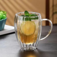Tasse en verre à double couche rayée en forme d'oeuf à haute teneur en borosilicate tasse à boire simple transparente pour café ou lait à usage domestique