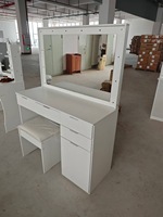 Ensemble de meubles de salon blancs écologiques modernes avec miroir LED, coiffeuse à 4 tiroirs, tabouret de dressing et armoire de rangement pour hôtels